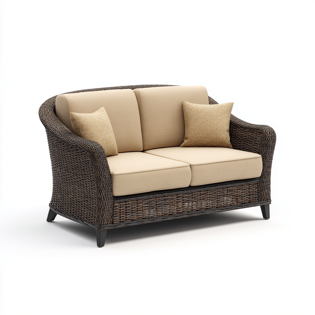 Canapé de jardin deux places en rotin synthétique 145x85x90 cm - brun foncé/beige - style naturel contemporain-Dwellingora