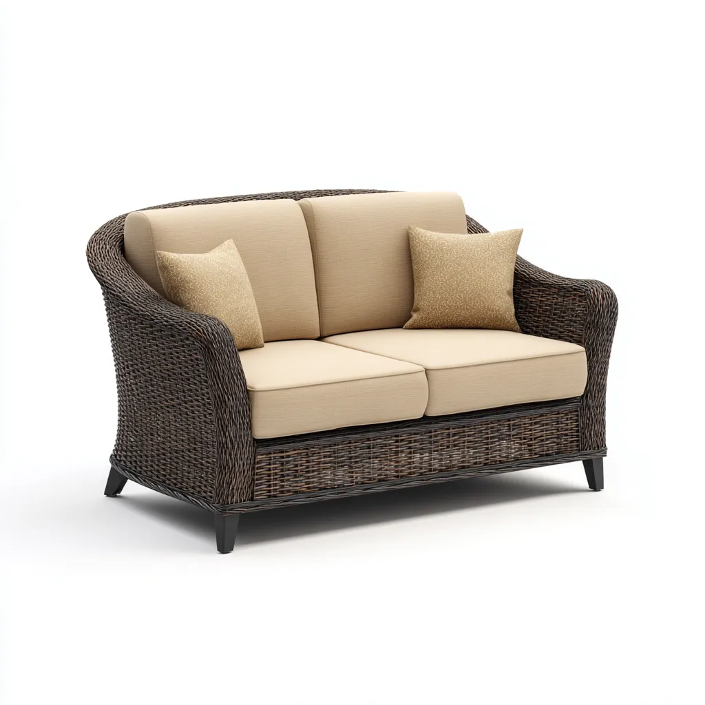 Canapé de jardin deux places en rotin synthétique 145x85x90 cm - brun foncé/beige - style naturel contemporain-Dwellingora