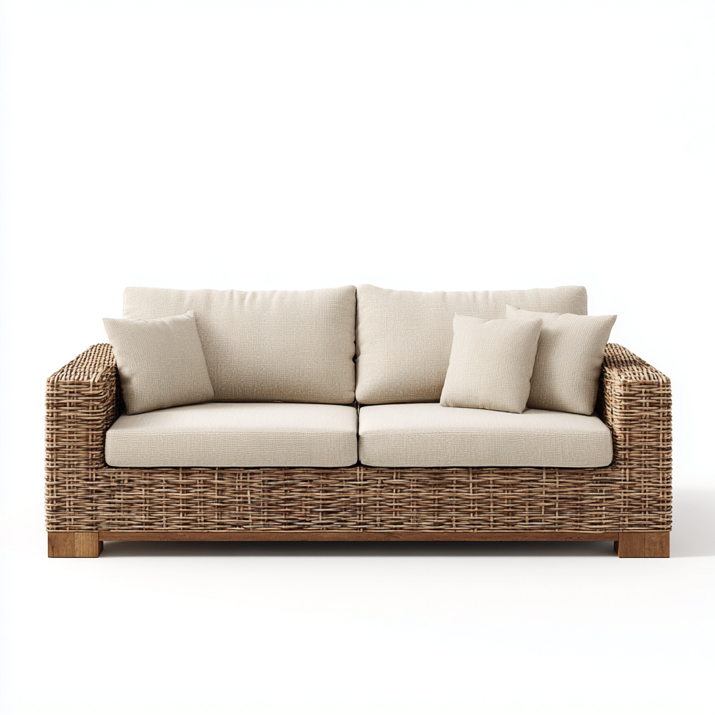 Canapé de jardin 2 places en rotin 175x90x85 cm - brun naturel/beige - style naturel et élégant-Dwellingora