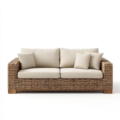 Canapé de jardin 2 places en rotin 175x90x85 cm - brun naturel/beige - style naturel et élégant-Dwellingora