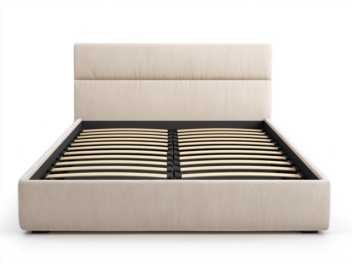 Lit double tapissé 200x160x105 cm - beige - avec espace de rangement-Dwellingora