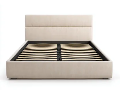 Lit double tapissé 200x160x105 cm - beige - avec espace de rangement-Dwellingora