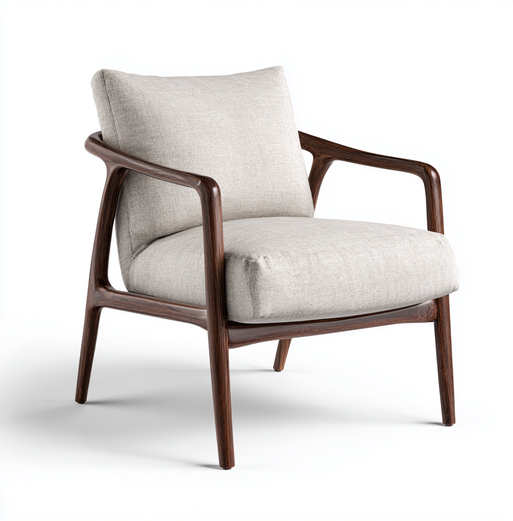 Fauteuil en tissu beige avec cadre en bois massif 72x80x86 cm - style moderne et assise moelleuse-Dwellingora