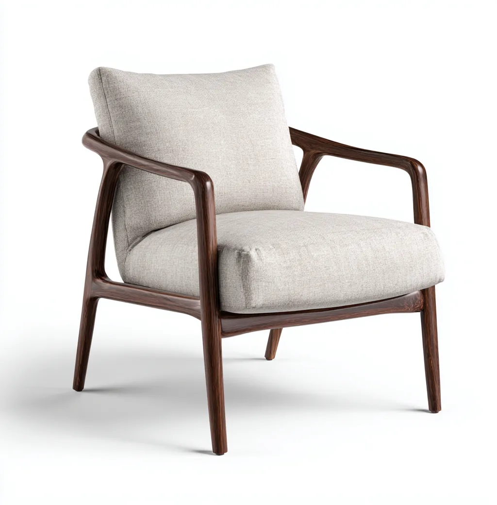 Fauteuil en tissu beige avec cadre en bois massif 72x80x86 cm - style moderne et assise moelleuse-Dwellingora