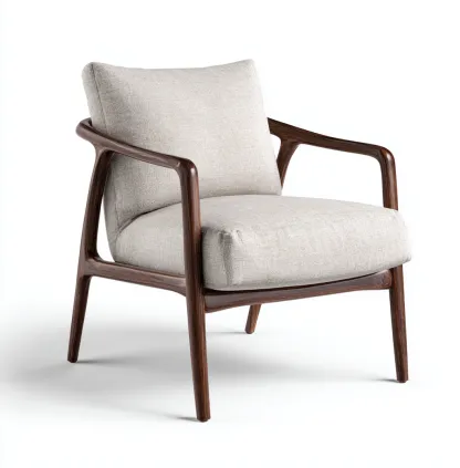 Fauteuil en tissu beige avec cadre en bois massif 72x80x86 cm - style moderne et assise moelleuse-Dwellingora