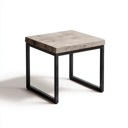 Table d'appoint carrée avec plateau en pierre 50x50x55 cm - gris clair - cadre métallique noir industriel-Dwellingora