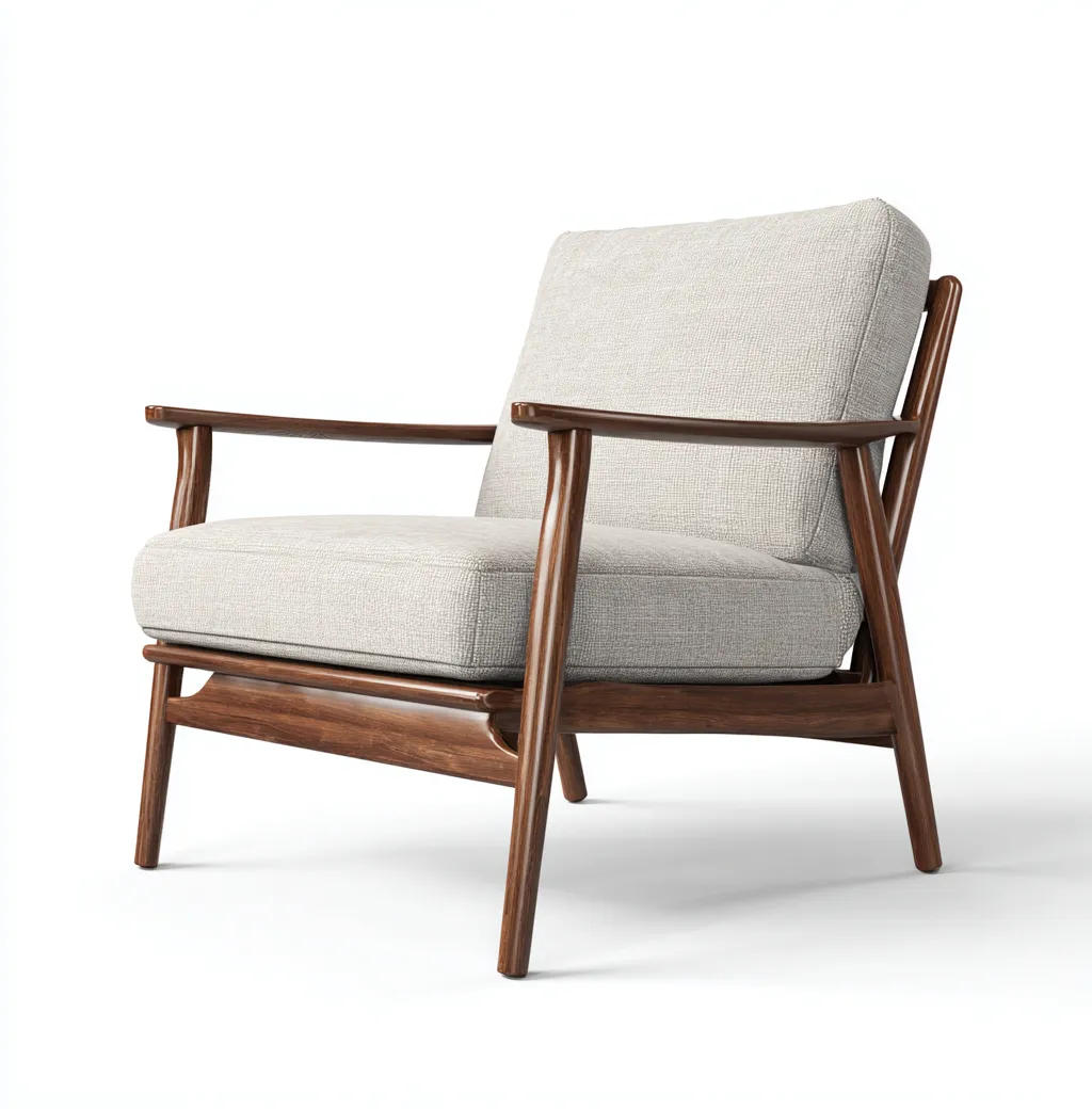 Fauteuil en tissu et bois massif 74x78x86 cm - beige clair - style rétro moderne-Dwellingora