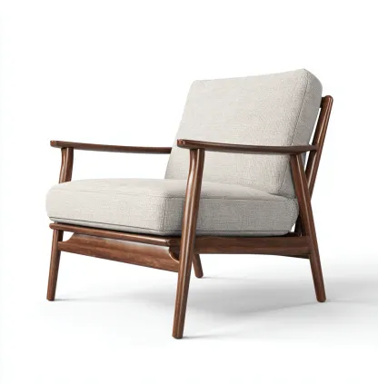 Fauteuil en tissu et bois massif 74x78x86 cm - beige clair - style rétro moderne-Dwellingora