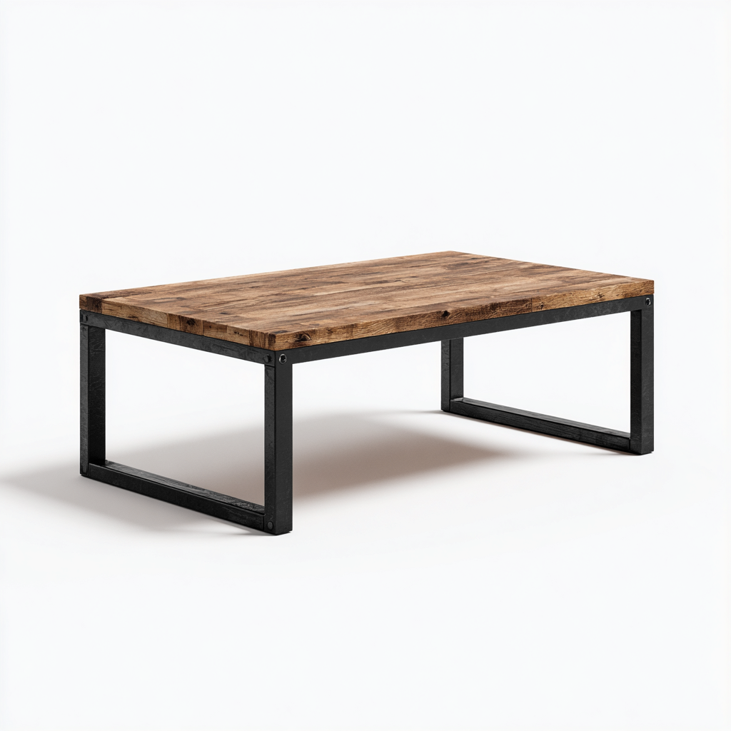 Table basse en bois et métal 125x60x45 cm - marron naturel/noir - style industriel-Dwellingora