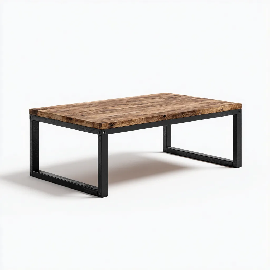Table basse en bois et métal 125x60x45 cm - marron naturel/noir - style industriel-Dwellingora