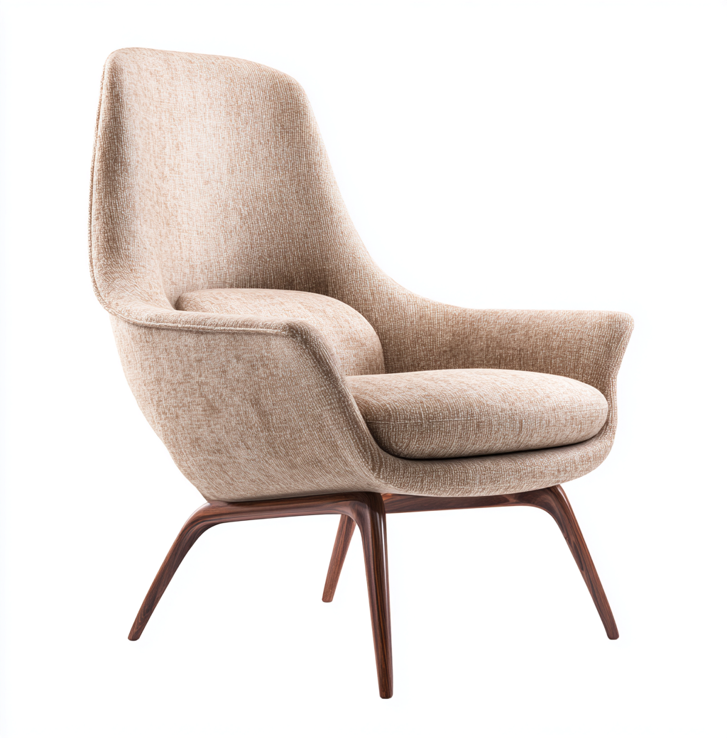 Fauteuil lounge en tissu beige 80x88x104 cm - style scandinave - dossier haut et piètement en bois courbé-Dwellingora