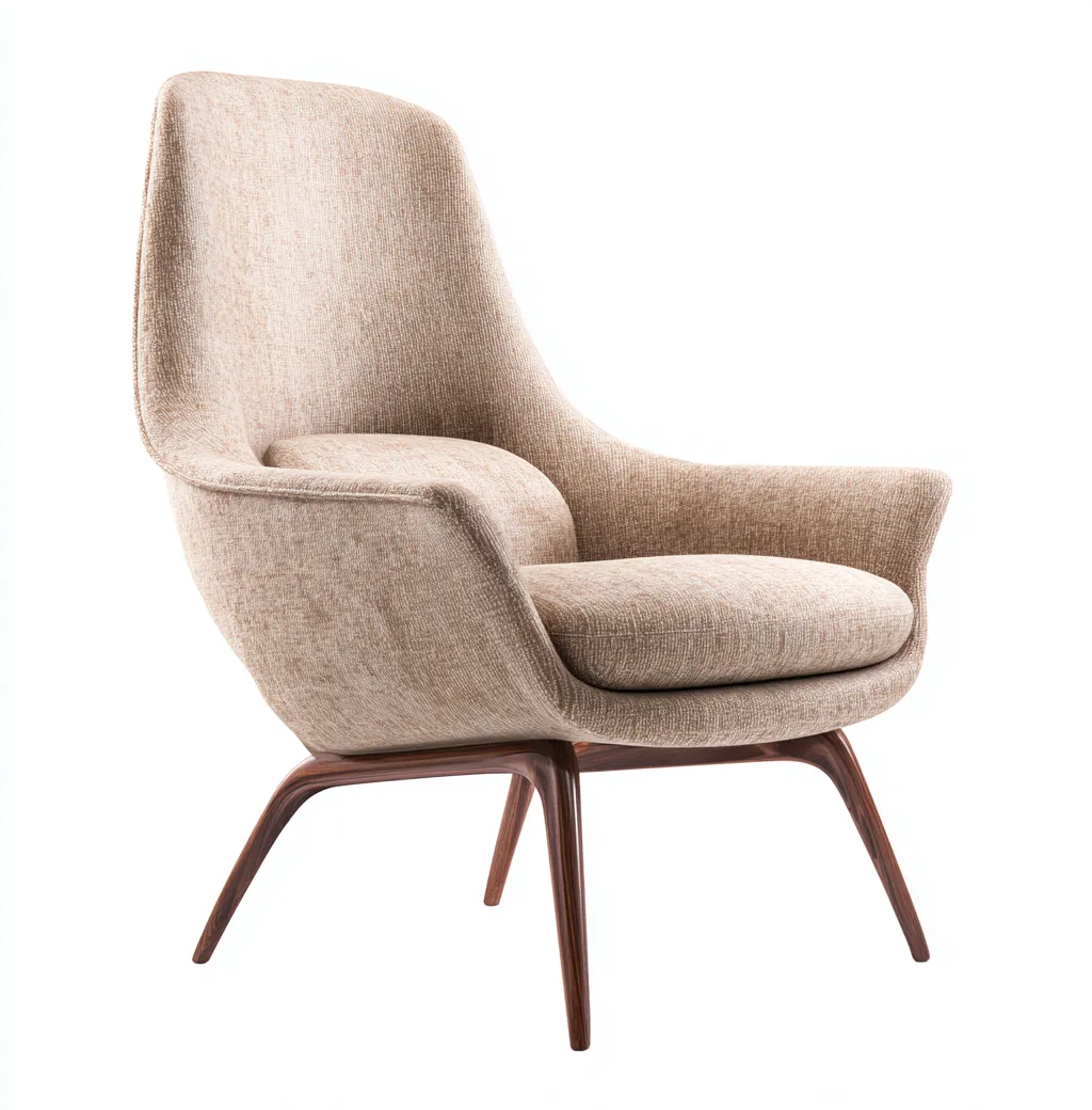Fauteuil lounge en tissu beige 80x88x104 cm - style scandinave - dossier haut et piètement en bois courbé-Dwellingora