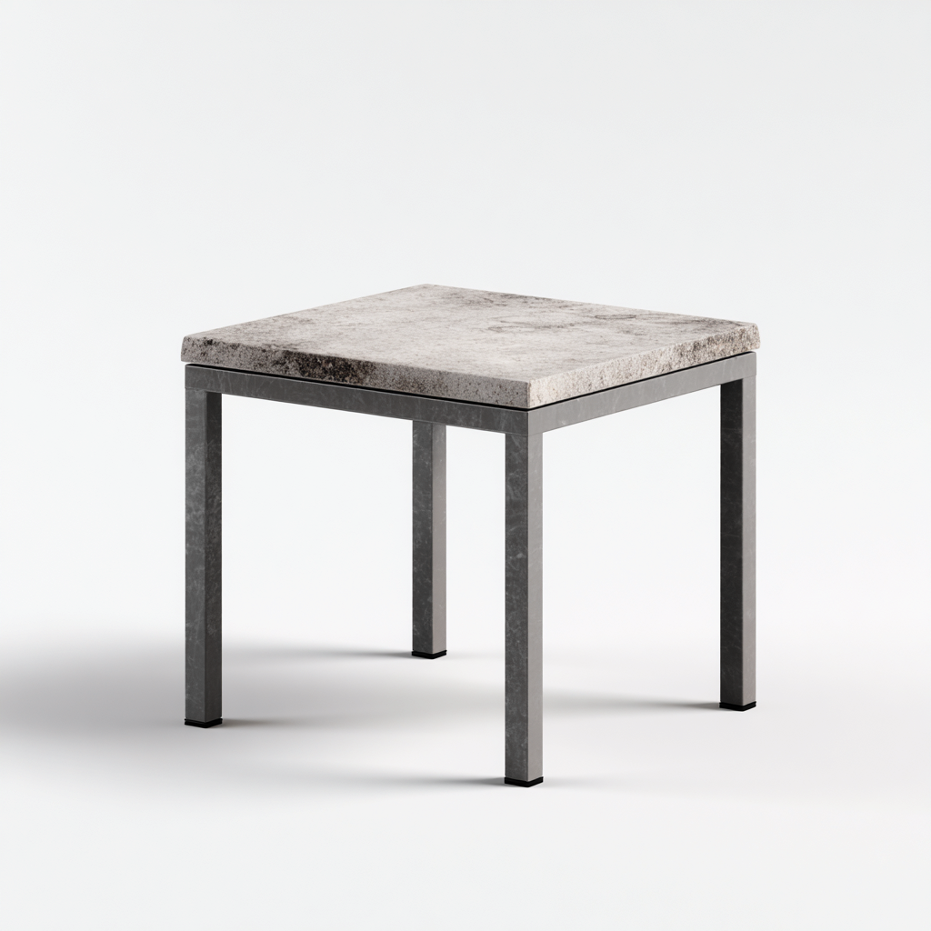 Table d'appoint carrée - plateau en pierre gris clair et structure en métal gris - 45x45x50 cm - style industriel contemporain pour salon-Dwellingora
