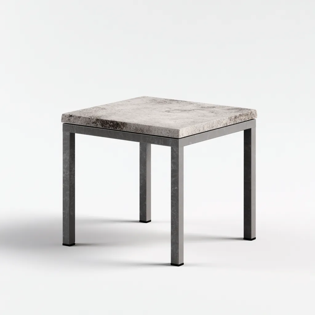 Table d'appoint carrée - plateau en pierre gris clair et structure en métal gris - 45x45x50 cm - style industriel contemporain pour salon-Dwellingora
