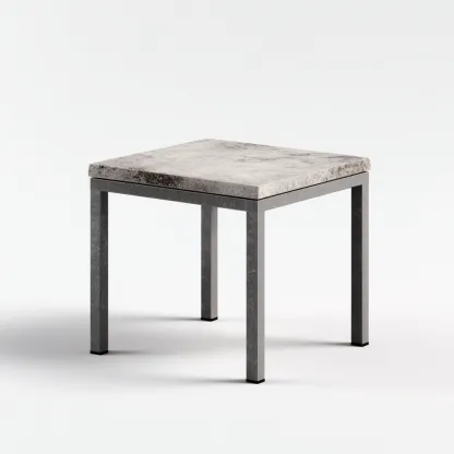 Table d'appoint carrée - plateau en pierre gris clair et structure en métal gris - 45x45x50 cm - style industriel contemporain pour salon-Dwellingora