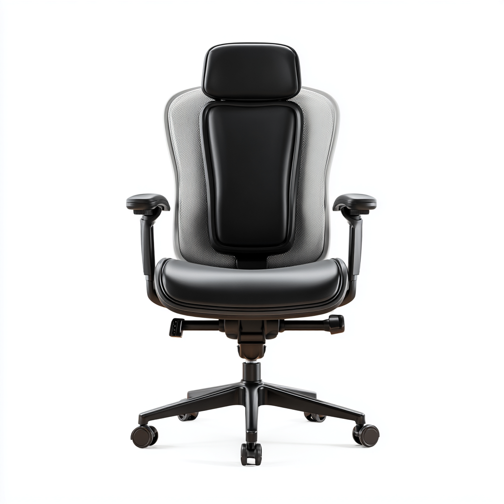 Chaise de bureau ergonomique - simili cuir noir et maille grise - 52x50x125 cm - appui-tête réglable et accoudoirs ajustables-Dwellingora