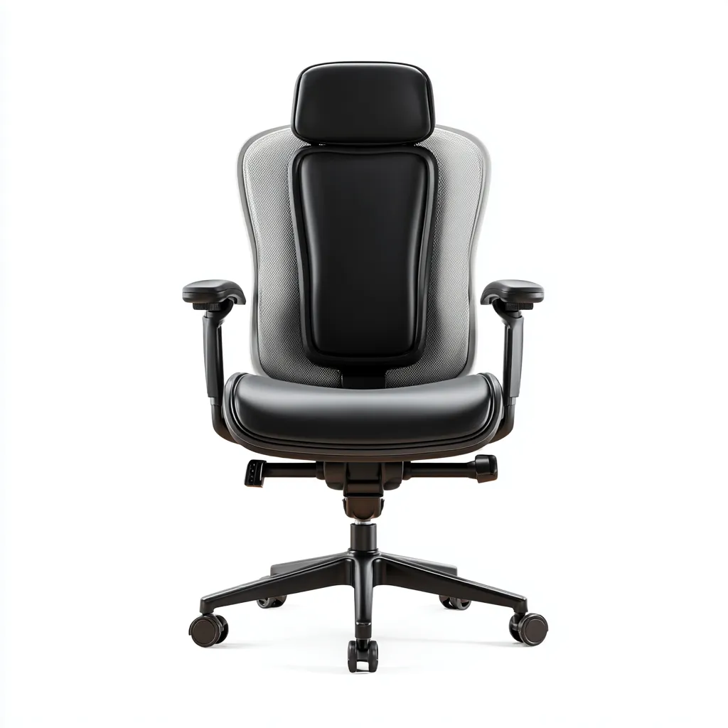 Chaise de bureau ergonomique - simili cuir noir et maille grise - 52x50x125 cm - appui-tête réglable et accoudoirs ajustables-Dwellingora