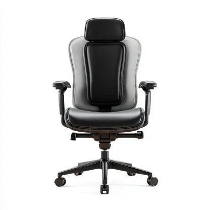 Chaise de bureau ergonomique - simili cuir noir et maille grise - 52x50x125 cm - appui-tête réglable et accoudoirs ajustables-Dwellingora