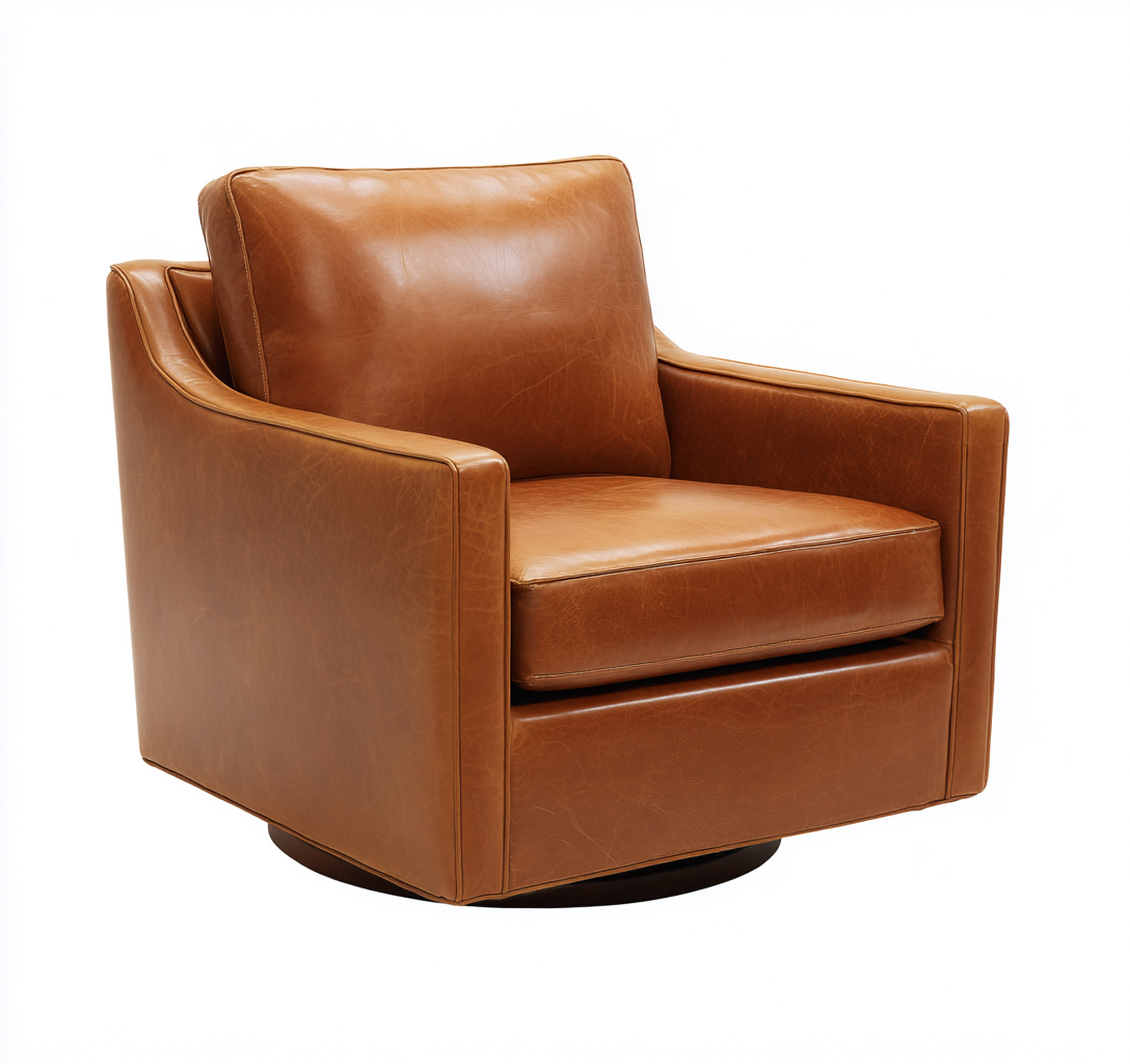 Fauteuil en cuir véritable 87x81x89 cm - brun clair - style contemporain-Dwellingora