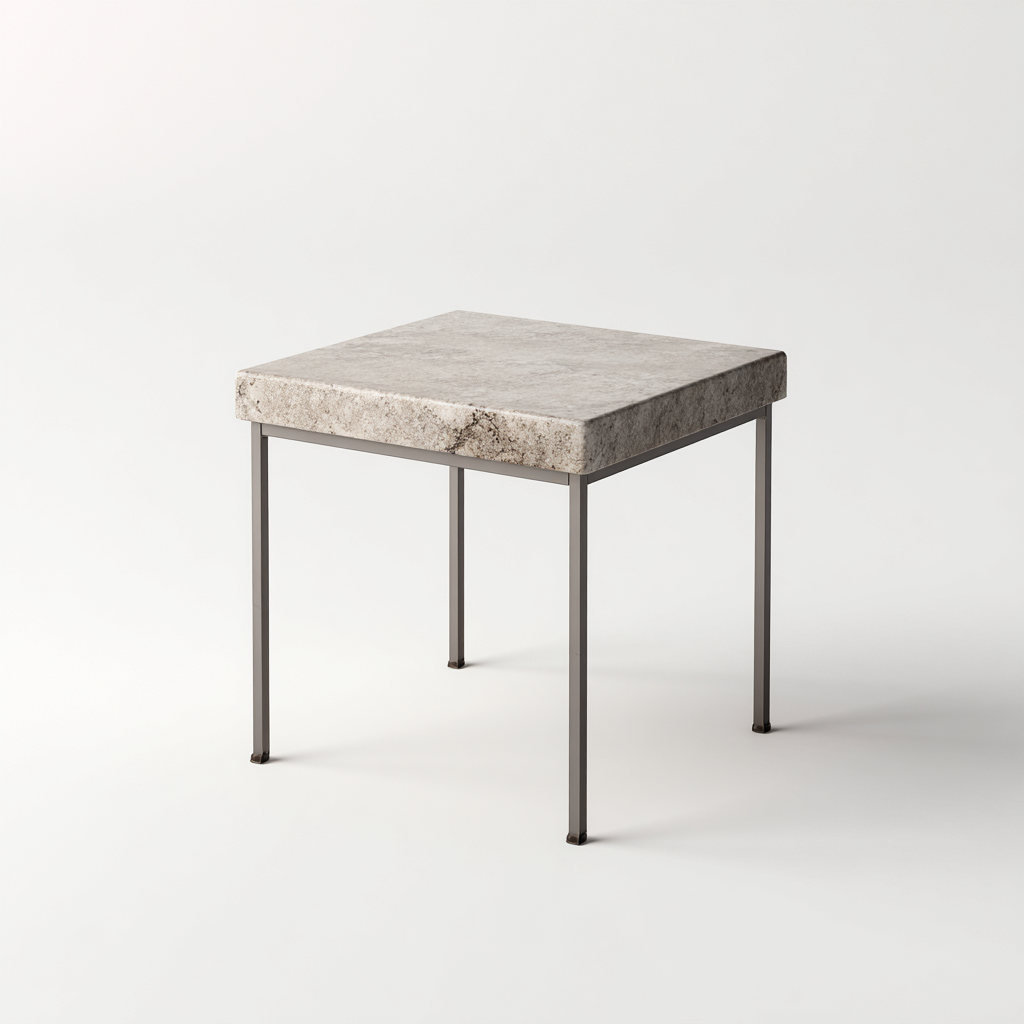Table d'appoint carrée - plateau en pierre gris clair et structure en métal gris - 45x45x50 cm - style industriel moderne pour salon-Dwellingora