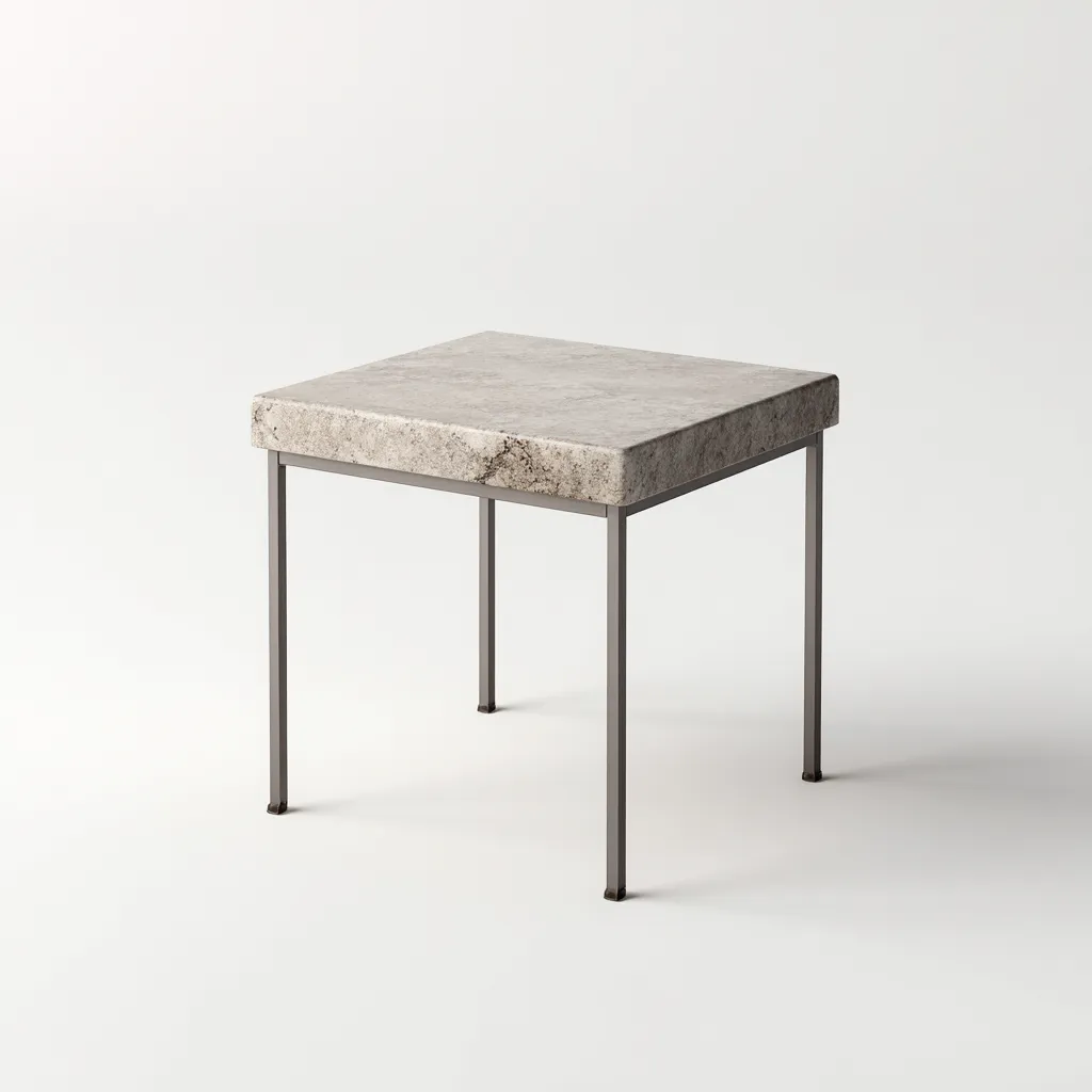 Table d'appoint carrée - plateau en pierre gris clair et structure en métal gris - 45x45x50 cm - style industriel moderne pour salon-Dwellingora