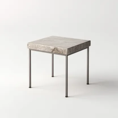 Table d'appoint carrée - plateau en pierre gris clair et structure en métal gris - 45x45x50 cm - style industriel moderne pour salon-Dwellingora