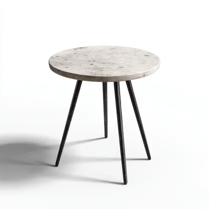 Table d'appoint ronde - plateau en pierre gris clair et pieds en métal noir - 45x45x50 cm - style industriel pour salon-Dwellingora