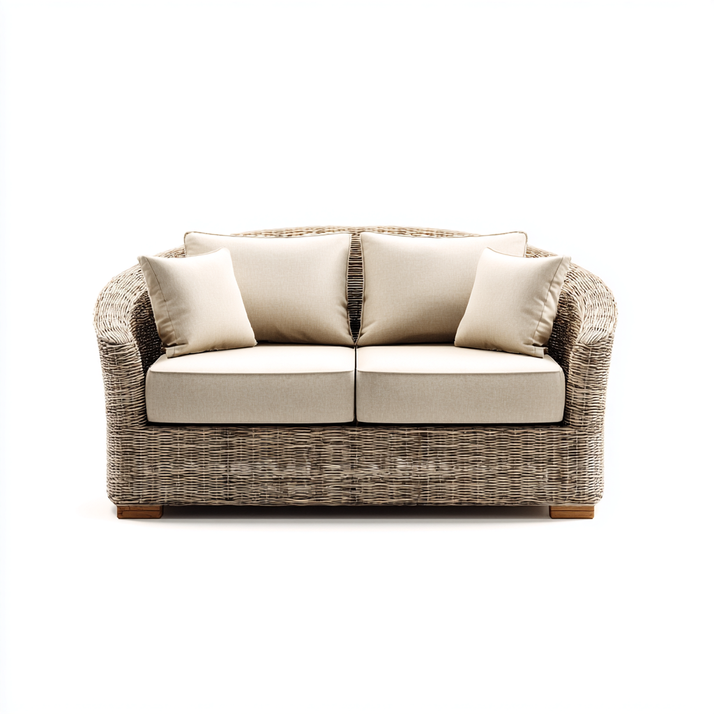 Canapé de jardin 2 places en rotin 150x85x85 cm - brun gris clair/beige - style naturel et confortable-Dwellingora