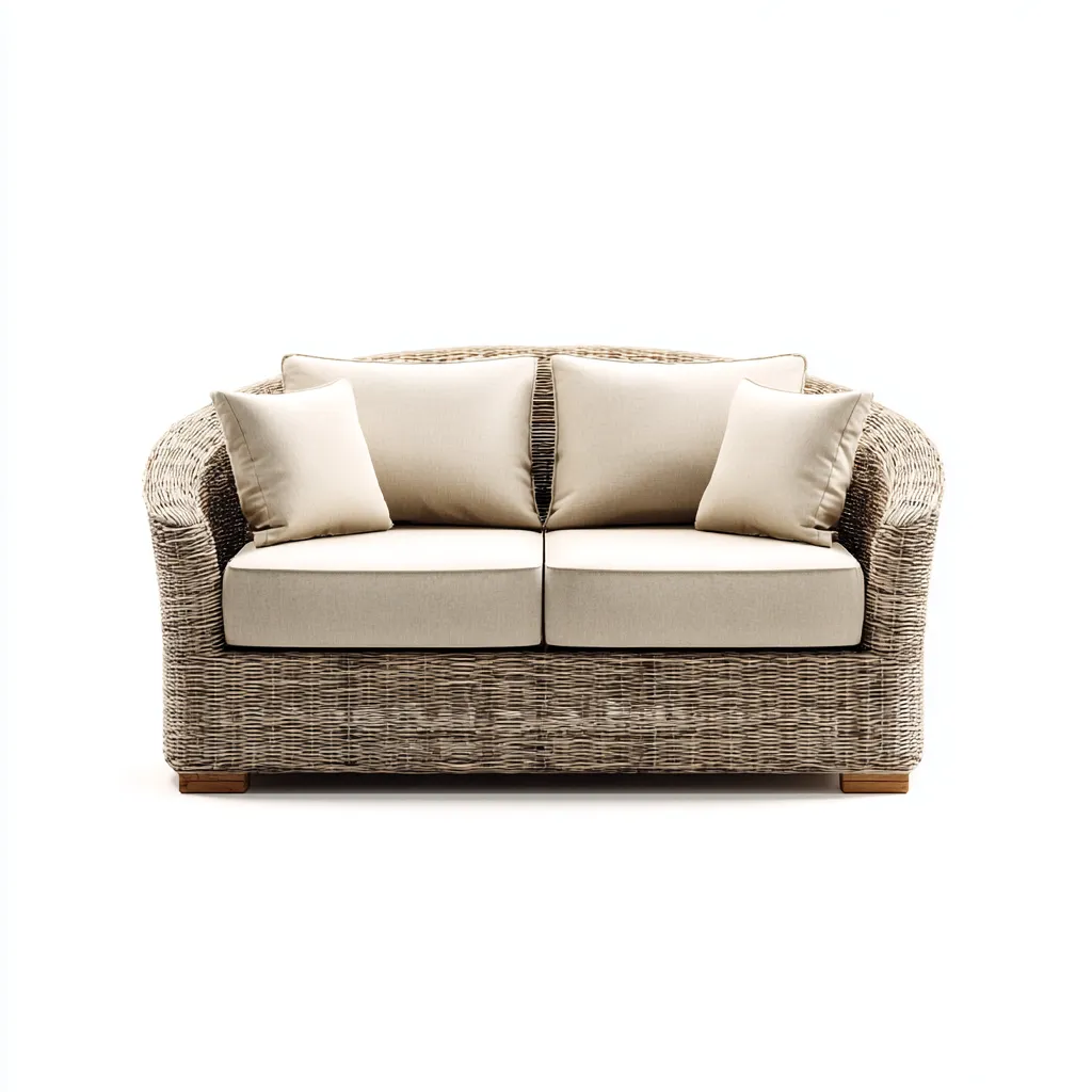 Canapé de jardin 2 places en rotin 150x85x85 cm - brun gris clair/beige - style naturel et confortable-Dwellingora