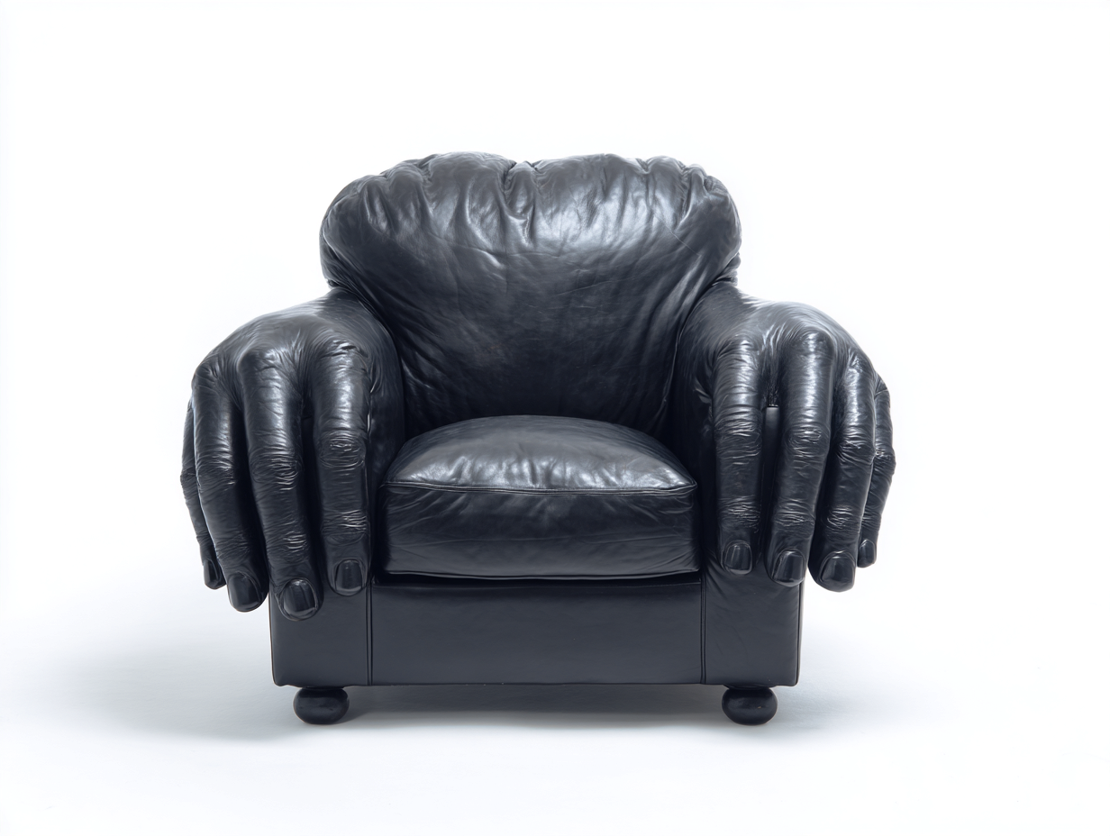 Fauteuil en cuir noir 95x92x88 cm - design en forme de main - style contemporain artistique-Luxeixe
