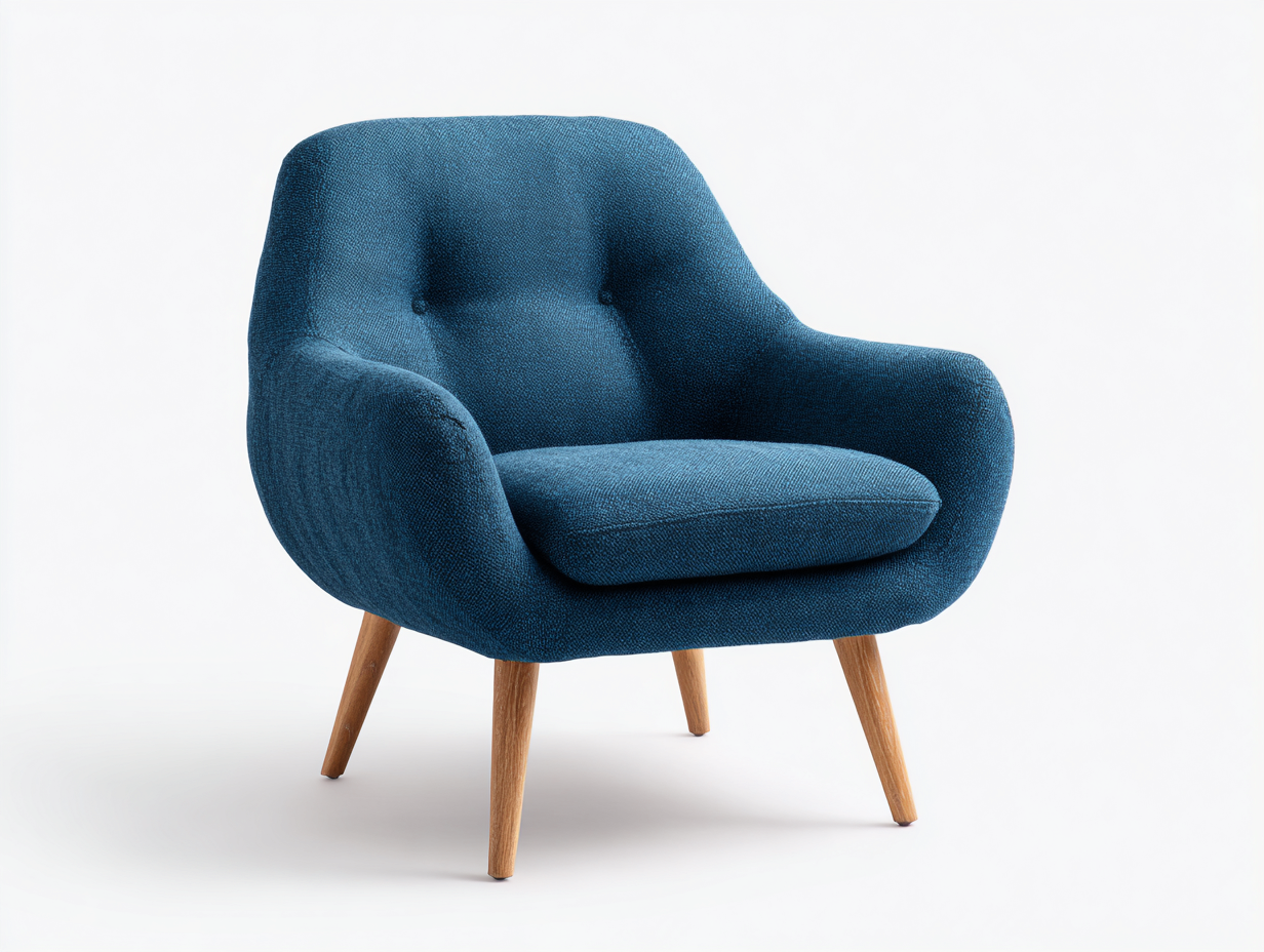 Fauteuil en tissu bleu 80x85x88 cm - design scandinave - pieds en bois naturel-Luxeixe
