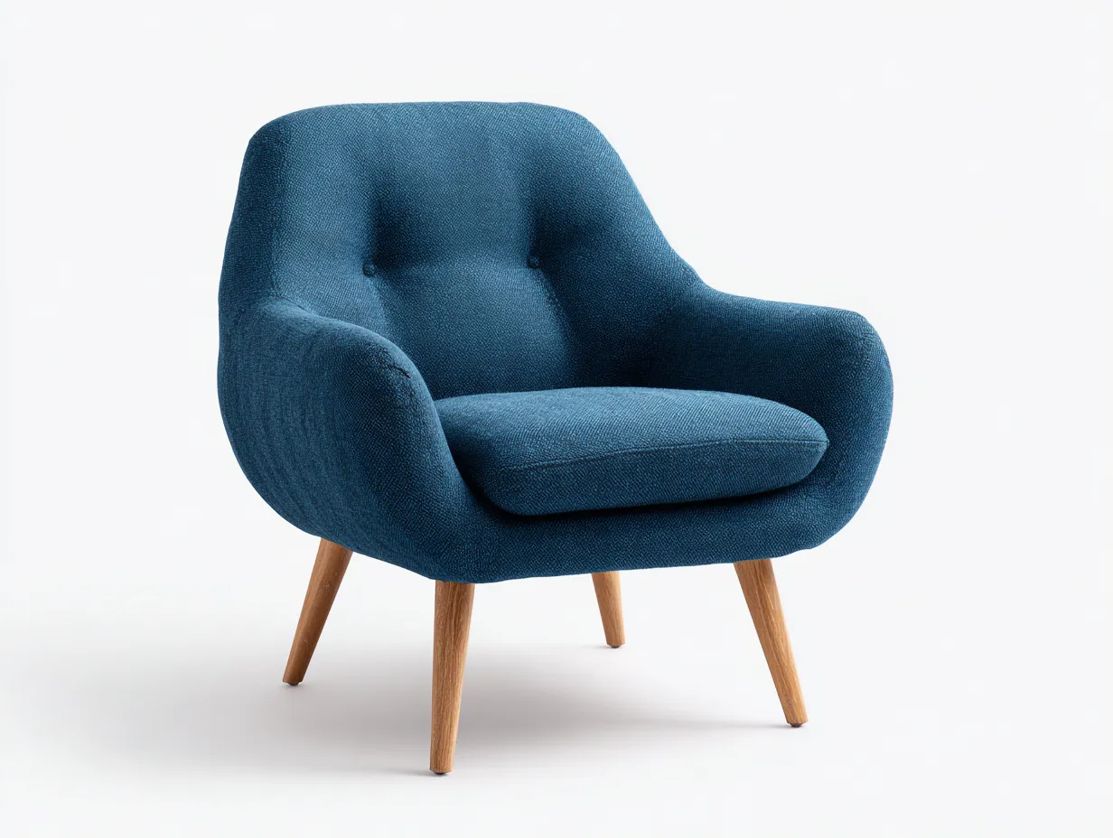 Fauteuil en tissu bleu 80x85x88 cm - design scandinave - pieds en bois naturel-Luxeixe