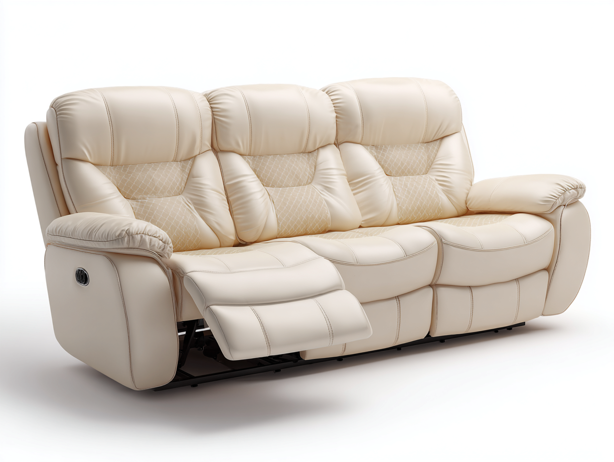 Canapé 3 places en cuir beige 200x95x100 cm - design contemporain - dossier inclinable-Luxeixe