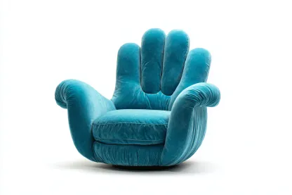 Fauteuil en forme de main en velours bleu turquoise 90x92x98 cm - base pivotante - design moderne et confortable-Luxeixe