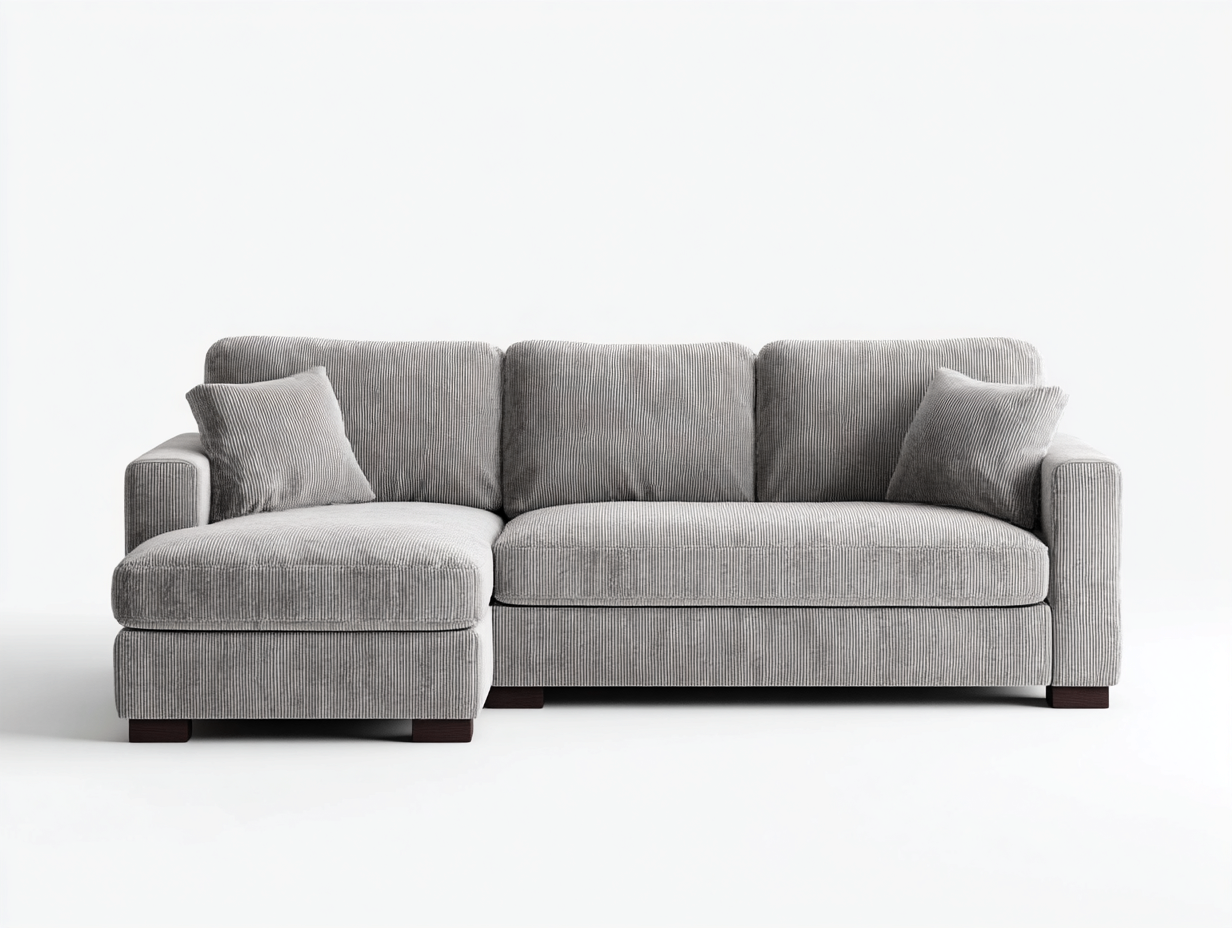 Canapé d'angle en velours côtelé gris clair 260x160x90 cm - assise large - style contemporain cosy-Luxeixe