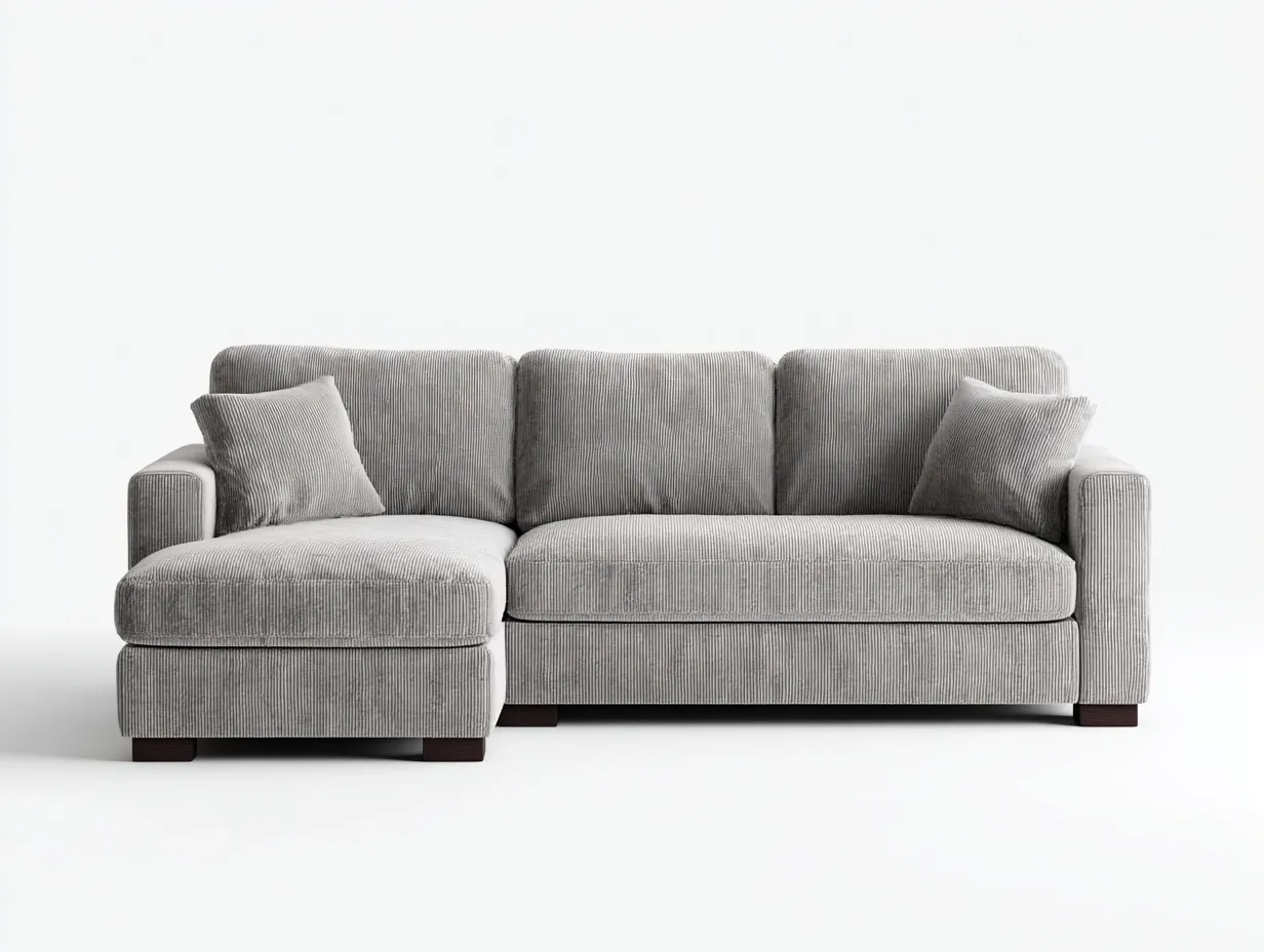 Canapé d'angle en velours côtelé gris clair 260x160x90 cm - assise large - style contemporain cosy-Luxeixe