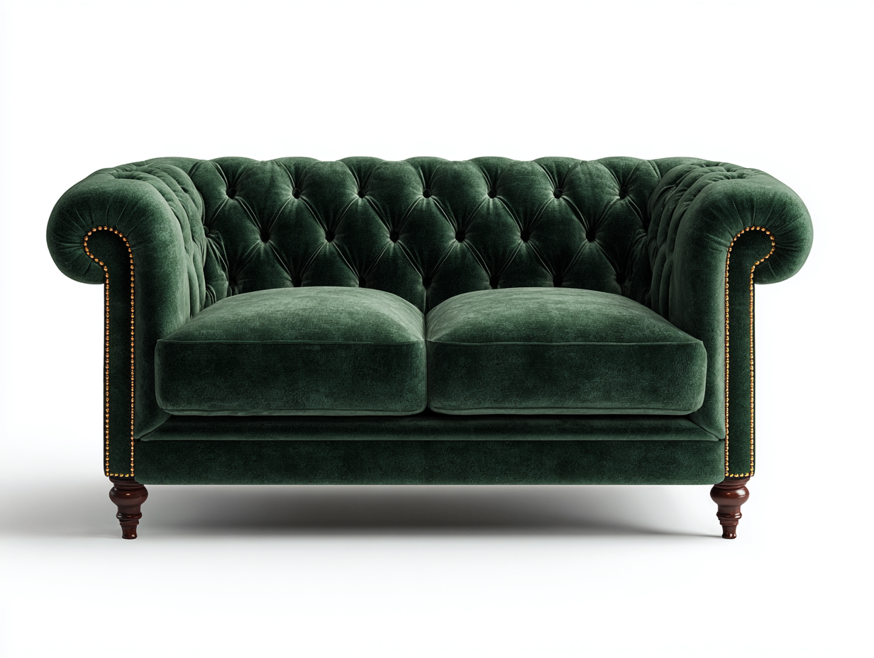 Canapé 2 places en velours vert foncé 160x90x80 cm - style classique capitonné - pieds en bois sculpté-Luxeixe