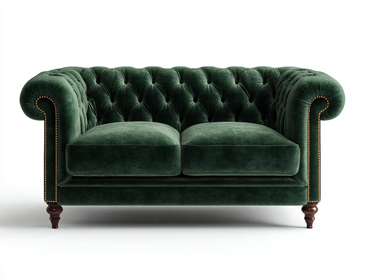 Canapé 2 places en velours vert foncé 160x90x80 cm - style classique capitonné - pieds en bois sculpté-Luxeixe