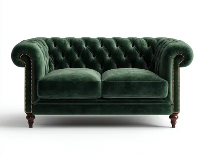 Canapé 2 places en velours vert foncé 160x90x80 cm - style classique capitonné - pieds en bois sculpté-Luxeixe