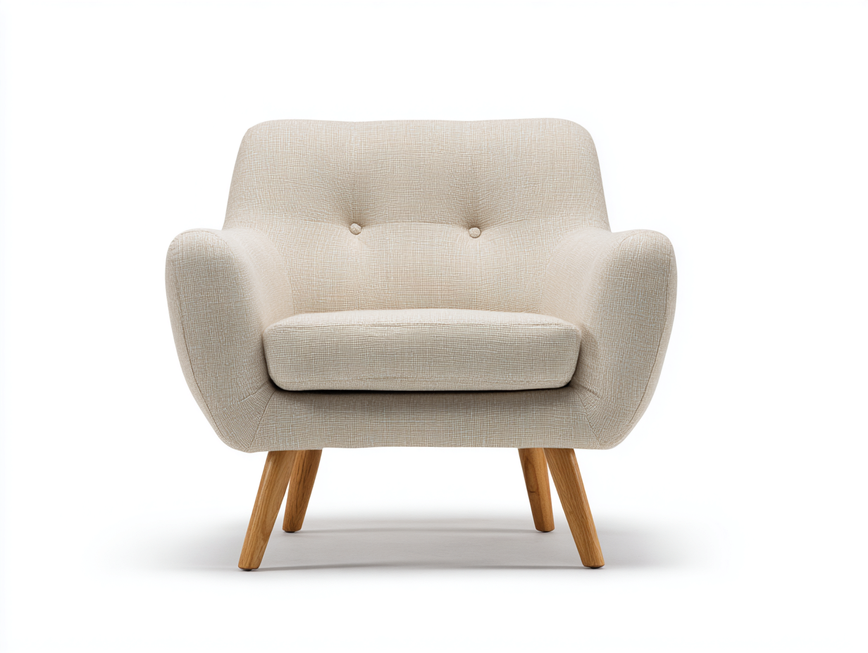 Fauteuil en tissu beige 80x84x78 cm - style scandinave - pieds en bois naturel-Luxeixe