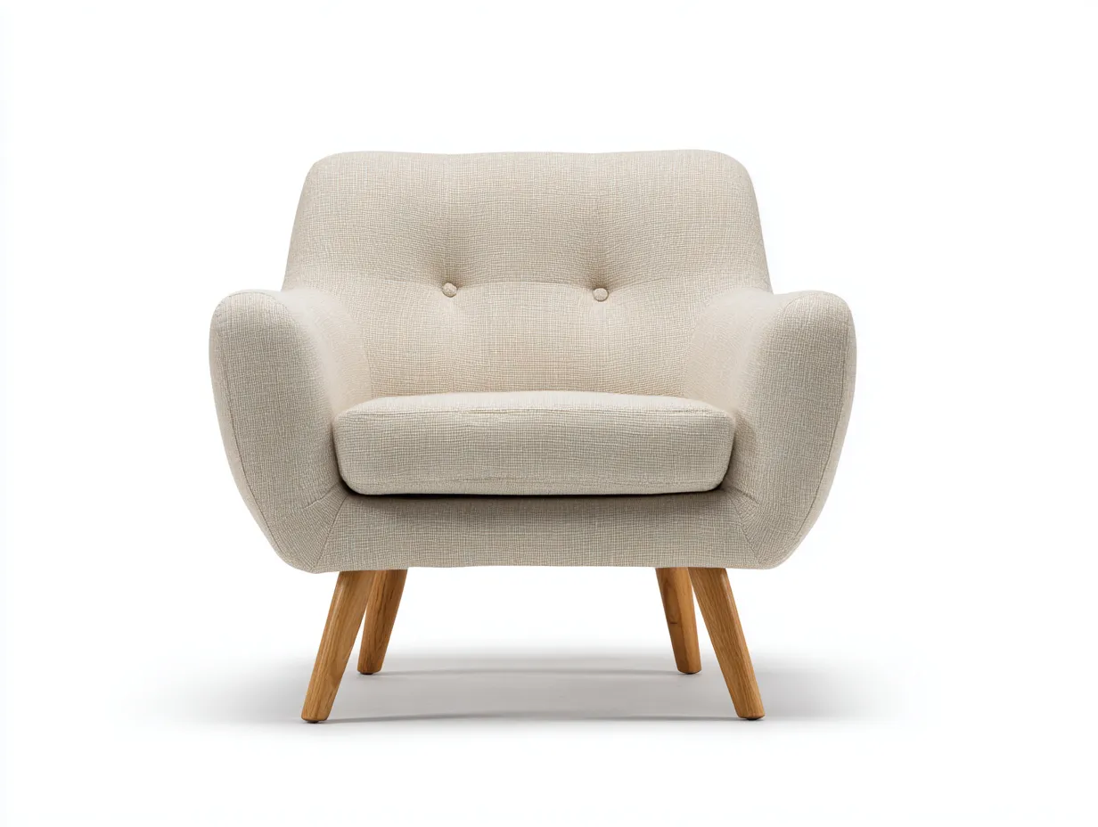 Fauteuil en tissu beige 80x84x78 cm - style scandinave - pieds en bois naturel-Luxeixe