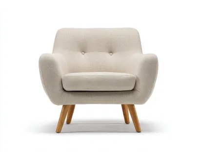 Fauteuil en tissu beige 80x84x78 cm - style scandinave - pieds en bois naturel-Luxeixe
