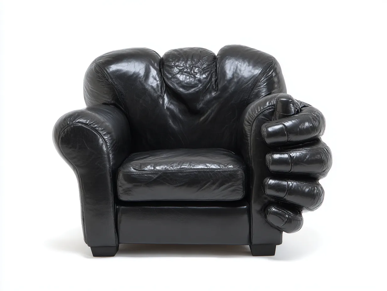 Fauteuil en cuir véritable noir 105x95x100 cm - design moderne avec accoudoirs en forme de main - confort artistique et original-Luxeixe