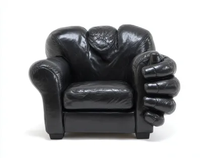 Fauteuil en cuir véritable noir 105x95x100 cm - design moderne avec accoudoirs en forme de main - confort artistique et original-Luxeixe