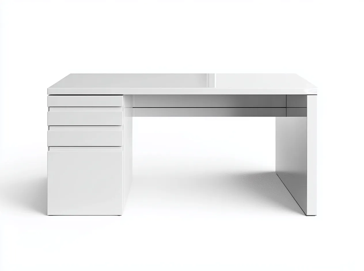 Bureau traditionnel en panneaux MDF 150x65x75 cm - blanc - design moderne avec espace de rangement latéral-Luxeixe