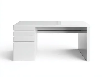 Bureau traditionnel en panneaux MDF 150x65x75 cm - blanc - design moderne avec espace de rangement latéral-Luxeixe