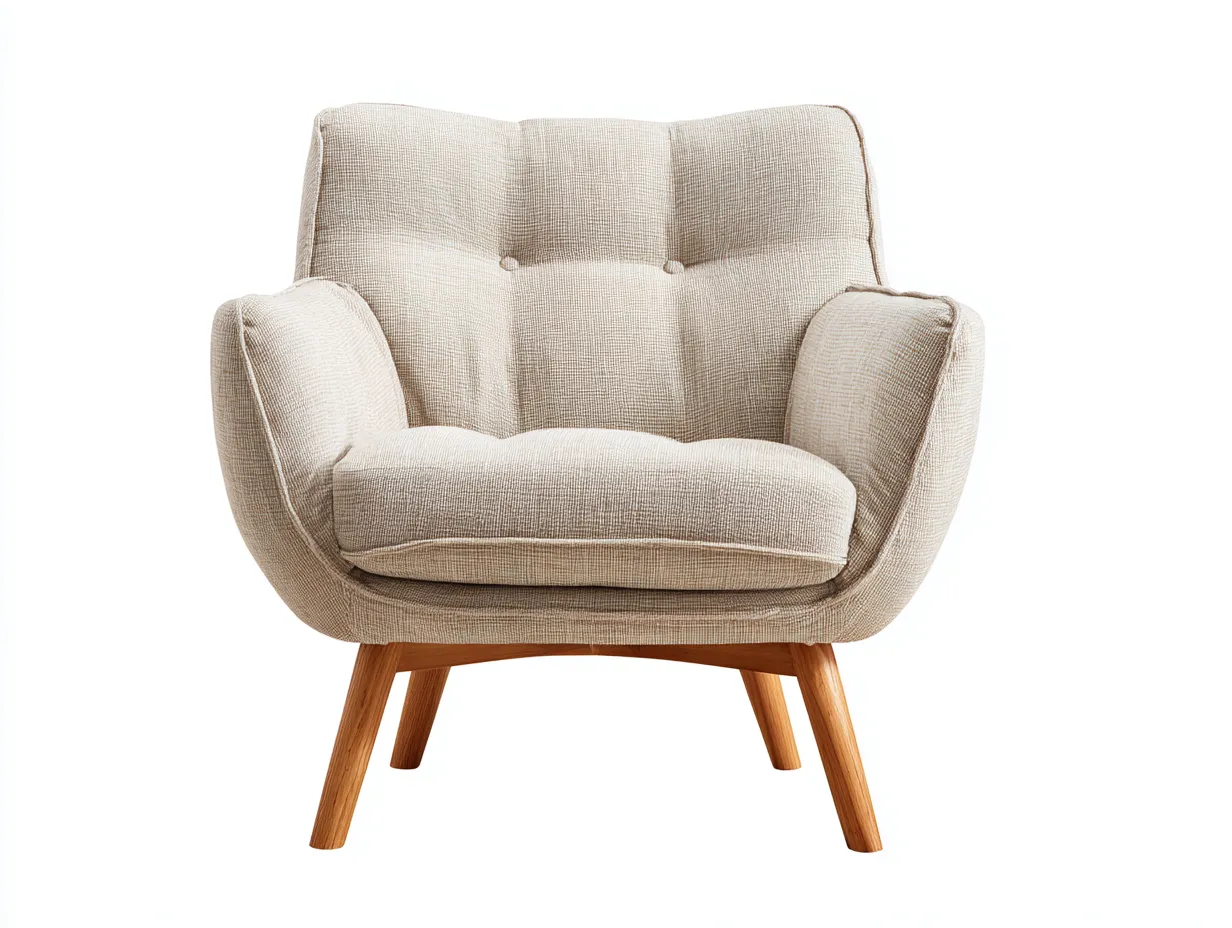 Fauteuil lounge en tissu beige 90x85x92 cm - pieds en bois - design moderne enveloppant-Luxeixe