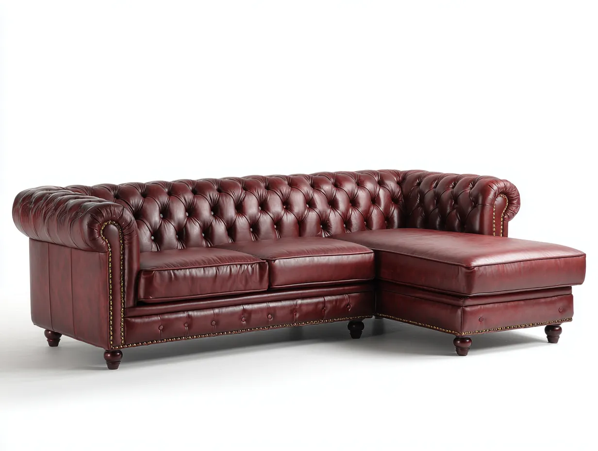 Canapé d'angle en cuir 260x160x85 cm - rouge bordeaux - style anglais capitonné classique-Luxeixe