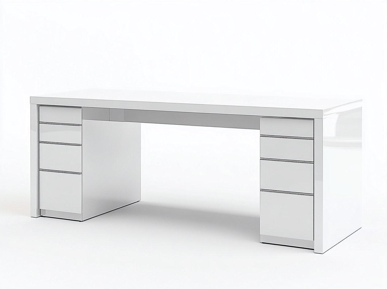 Bureau traditionnel en panneaux MDF 180x70x75 cm - blanc - design moderne avec double espace de rangement latéral-Luxeixe