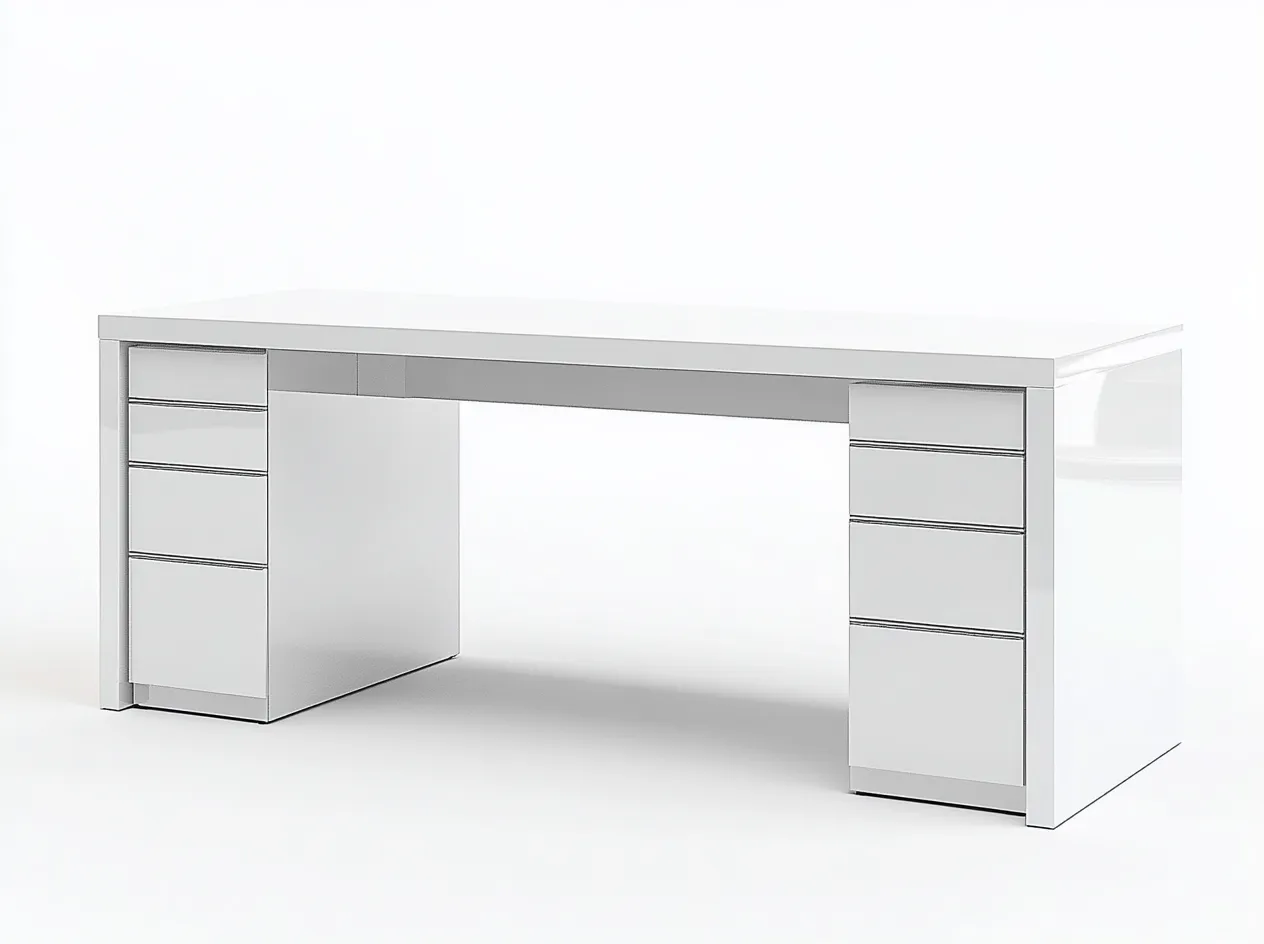 Bureau traditionnel en panneaux MDF 180x70x75 cm - blanc - design moderne avec double espace de rangement latéral-Luxeixe
